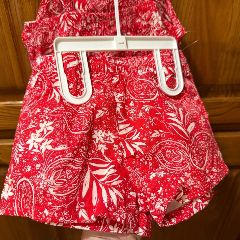 Girls 5T OshKosh B'gosh Red Floral‎ Kids 2 piece Short Set NWT